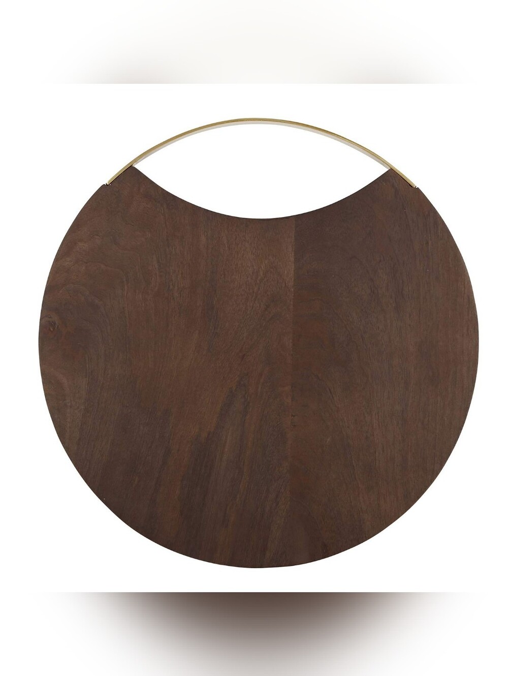 Round Dark Wood Serving Board with Brass Handle